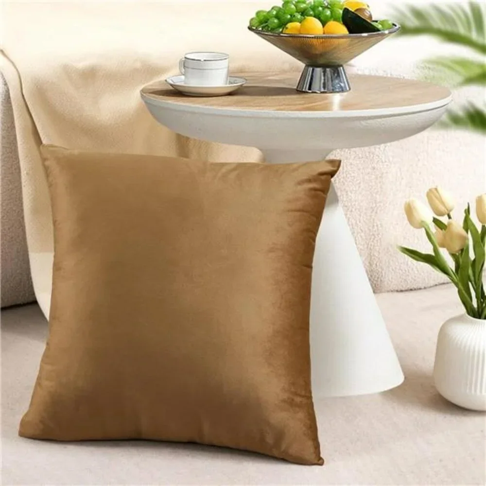 Velvet Throw Pillow Covers 18x18 Set of 4 Brown Decorative Cushion Cases for Sof